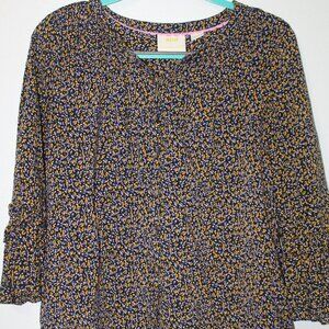MAEVE Floral Blouse - Black and Yellow ruffle 3/4 sleeve M